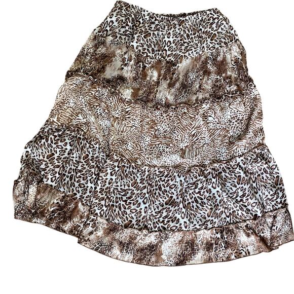 Vintage Y2K Brown Animal Print Tiered Maxi Skirt Petite XL - Picture 9 of 9